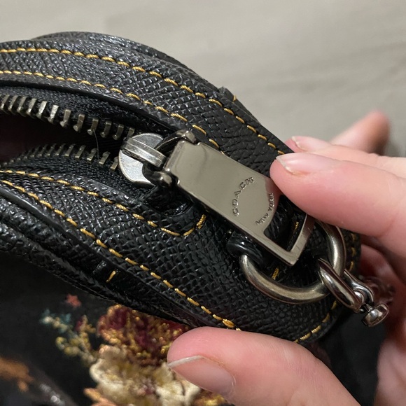 Coach Isla Tattoo Chain Black Mini Crossbody Leather Bag with Floral Embroidery - Picture 10 of 12